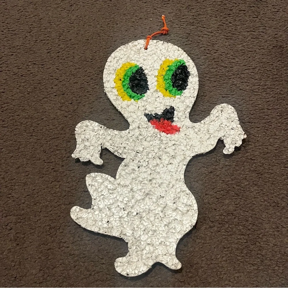 Vintage 70’s Melted Plastic Popcorn Ghost Halloween Wall Hanging